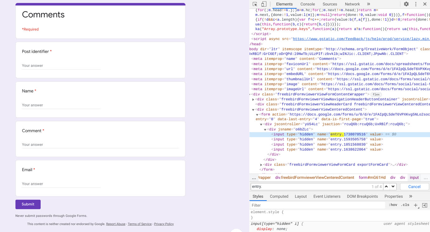 “Google forms with required field”